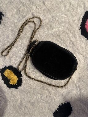 Black Velvet Crossbody Bag with Gold Chain Strap